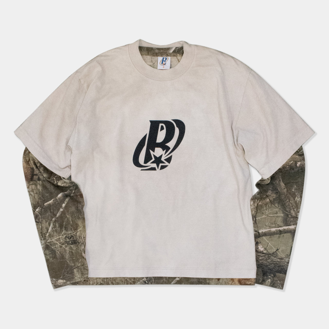 NATURAL DYED DOUBLE LAYERED CROPPED LOGO L/S TEE